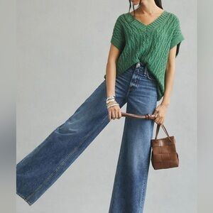 Anthropologie Green V-Neck Sweater